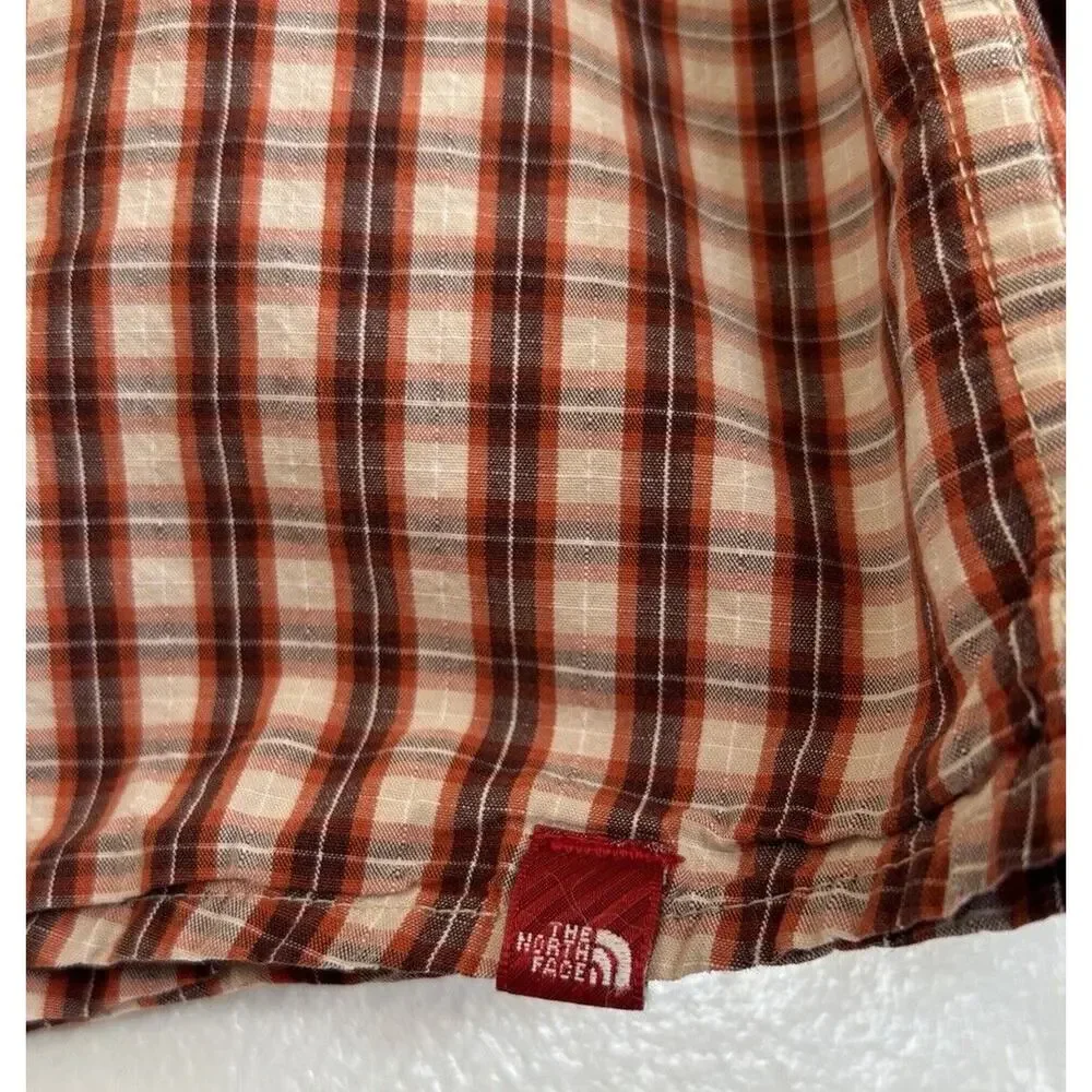 North Face Plaid Shirt Mens Large Rust Orange Cotton Long Sleeve One Pocket